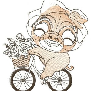 Pug-dog cycling embroidery design