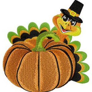 Pumpkin and turkey embroidery design