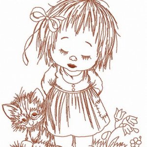Punished girl and kitten embroidery design