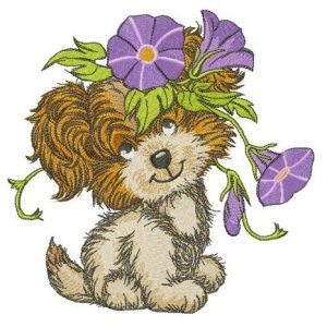 Puppy with Slender bindweed embroidery design