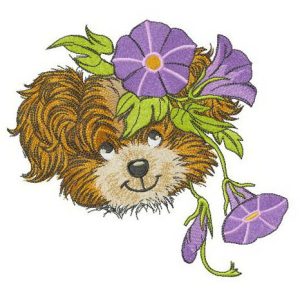 Puppy with Slender bindweed wreath embroidery design