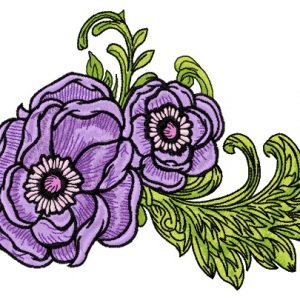 Purple peonies embroidery design