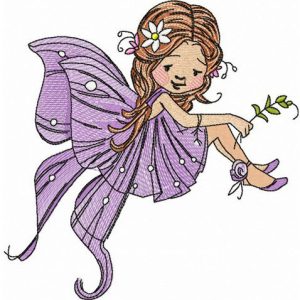 Purple winged fairy embroidery design