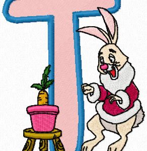 Rabbit Alphabet Letter T embroidery design