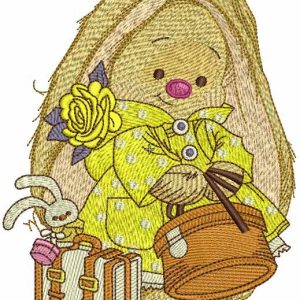 Rabbit ready for travel embroidery design