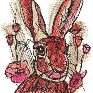 Rabbit among tulips embroidery design