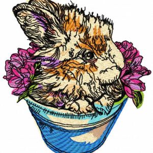 Rabbit in flower pot embroidery design