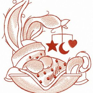 Rabbit looking at spinning toy embroidery design