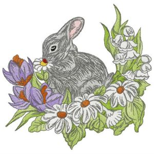 Rabbit on glade embroidery design
