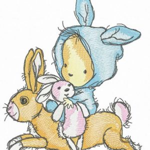 Rabbit riding embroidery design