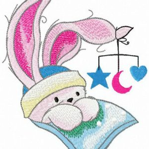 Rabbit with mobile toy embroidery design