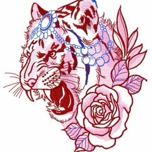 Raja's tiger with rose embroidery design