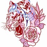 Raja's tiger with rose embroidery design