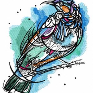 Raven on tree branch embroidery design