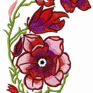 Red and purple swirl flowers embroidery design