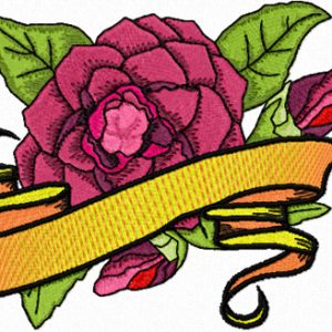 Red Camellias Flower with Banner embroidery design