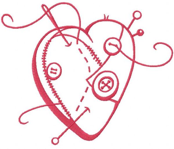 Red sewing heart embroidery design