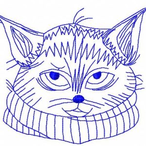 Cat with scarf redwork embroidery design