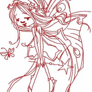 Redwork fairy with magic wand embroidery design