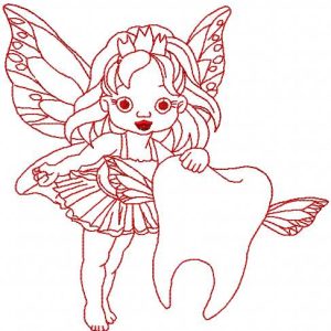 Redwork tooth fairy embroidery design