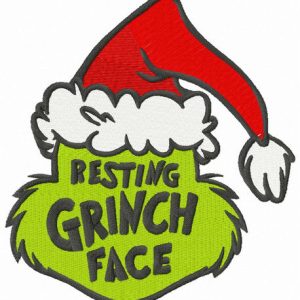 Resting Grinch face Santa hat embroidery design
