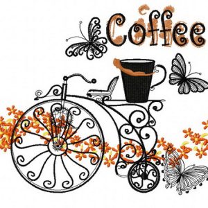 Retro bicycle and coffee embroidery design