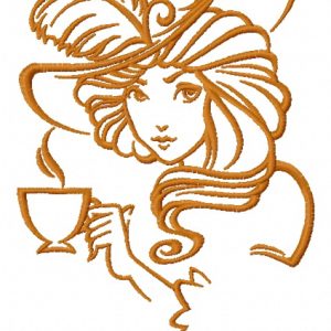 Retro girl with coffee cup 2 embroidery design