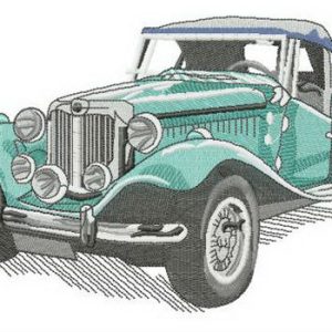 Retro green car embroidery design
