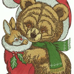 Retro teddy bear in Santa hat embroidery design