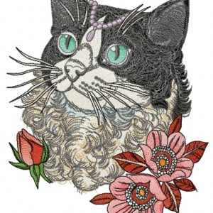 Rich curly cat embroidery design