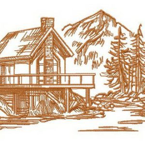 River house sketch embroidery design