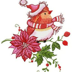 Robin waiting for Christmas embroidery design
