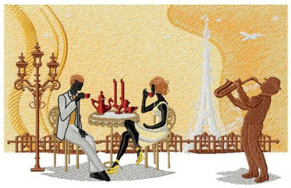 Romantic evening in Paris embroidery design