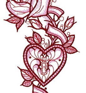 Rose and locked heart embroidery design