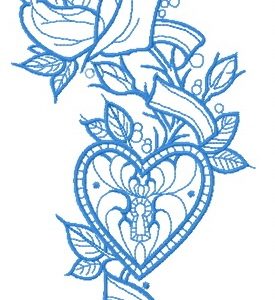 Rose and locked heart one color embroidery design