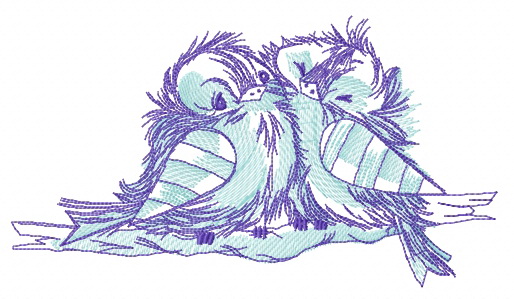 Ruffled sparrows on branch embroidery design