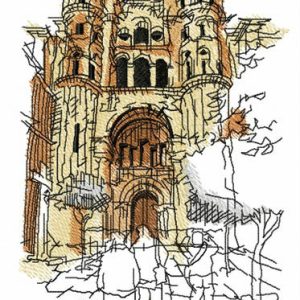 Ruined cathedral embroidery design