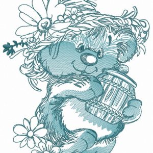 Rustic bear with honey pot 2 embroidery design