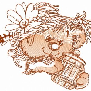 Rustic bear with honey pot 3 embroidery design