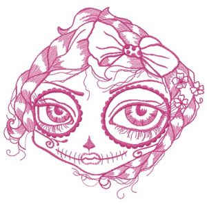 Sad dead beauty face embroidery design
