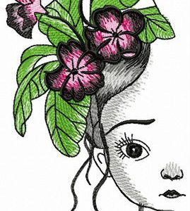 Sad girl with violets embroidery design