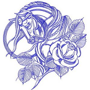 Sad horse and rose embroidery design