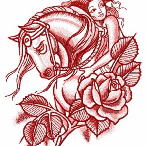 Sad horse with horsewoman embroidery design