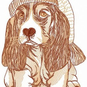 Sad puppy in nightcap embroidery design