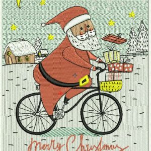 Santa cycling embroidery design