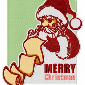 Santa with list of good children embroidery design