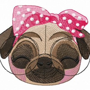 Satisfied pug-dog embroidery design