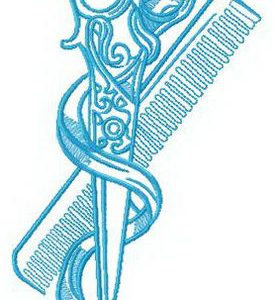 Scissors and comb embroidery design