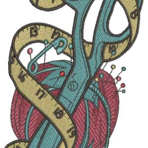 Scissors and needle bar embroidery design