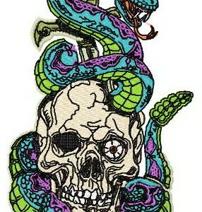 Scull, sword, snake embroidery design